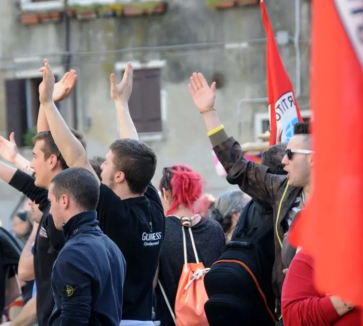 Interpress/Mazzega Pellicani Venezia, 29.03.2014.- Manifestazione antifascista in Campo San Geremia.-