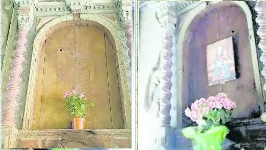 Il capitello rimasto senza icona e con l'icona restituita dopo il pentimento del ladro
