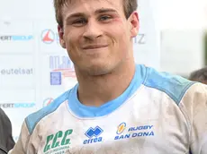 (CRUCCU) SAN DONA' DI PIAVE 23/03/2013 MATTEO BOEM.M-THREE RUGBY (MAGLIA BIANCA-AZZURRA) VS PETRARCA.N¡6 MAURO DI MAGGIO (M-THREE RUGBY)..