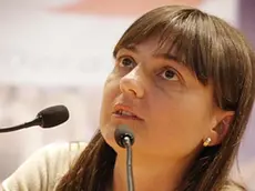 Deborah Serracchiani mentre commenta i primi dati, durante l'attesa dei risultati nella sede del Partito Democratico, Roma, 25 Maggio 2014. ANSA/GIUSEPPE LAMI