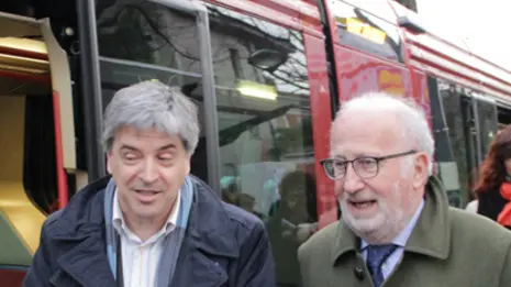 Il sindaco inaugura la tratta Mestre-Marghera del tram nella foto arrivo del tram in piazza Sant'Antonio