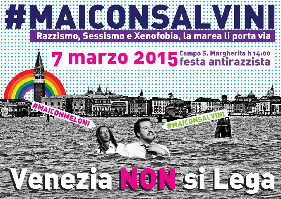 Il manifesto della protesta anti-lega in campo Santa Margherita