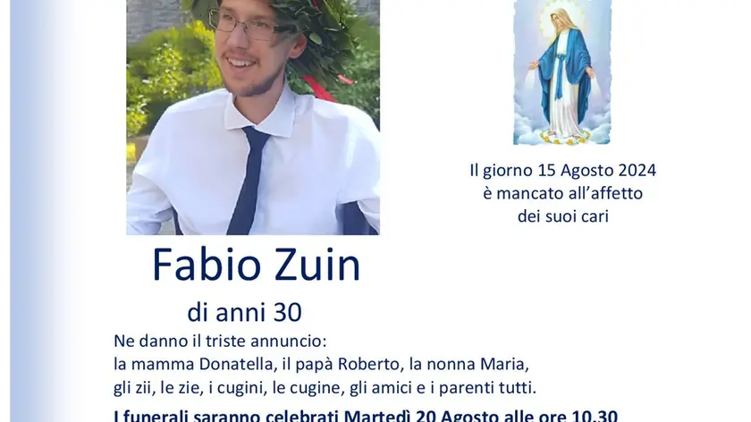 Fabio Zuin, morto a 30 anni