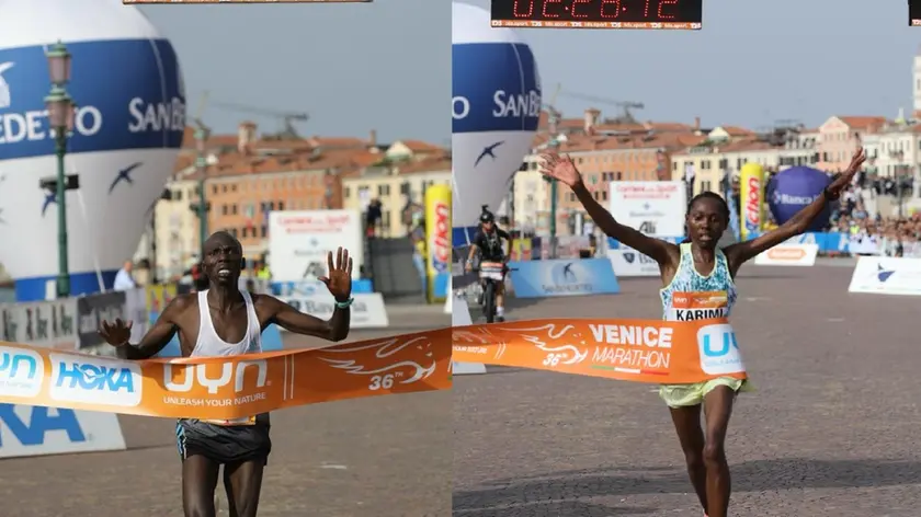 L'ugandese Munyo Solomon Mutai e la keniota Lucy Karimi primi al traguardo per uomini e donne Foto Marta Buso / Interpress