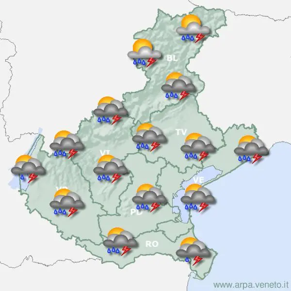 Le previsioni Arpav per sabato 2 settembre, pomeriggio sera