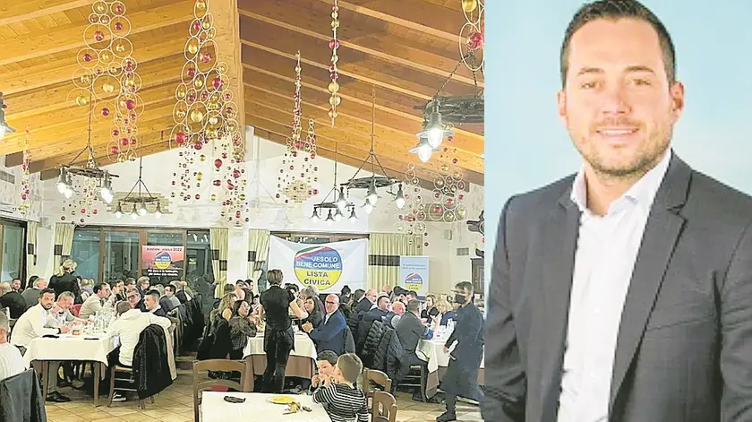 La cena di incoronazione di Christofer De Zotti al ristorante Da Nicola; a fianco il consigliere di FdI